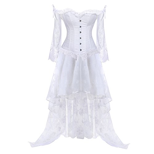 Grebrafan Gothic Korsett Bauchweg Corsage Taillen Korsett Dirndl Bluse Trachten Shirt mit Lang Tüllrock (EUR(42-44) 3XL, Weiß) von Grebrafan