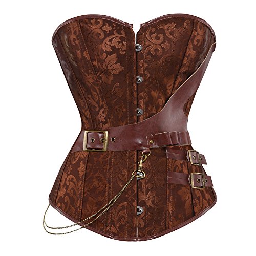 Grebrafan Steampunk Corsage Party Kostüm Karneval Korsett Top Damen (EUR(32-34) S, Braun) von Grebrafan