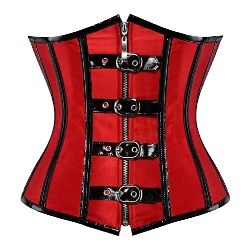 Grebrafan Kunstleder Unterbrust Corsage Taillen Korsage Korsett Steampunk (EUR(34-36) M, Rot) von Grebrafan