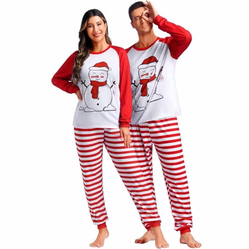 Grebrafan Matching Pyjamas Couple Set Paare Weihnachtspyjama für Familie Weihnachten Langarm Schlafanzug Damen Rot Large von Grebrafan