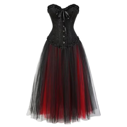 Grebrafan Piratin Korsett Corsage mit Lang Tütü Tüllrock Karneval Kostüm Damen (EUR(36-38) L, Schwarz) von Grebrafan