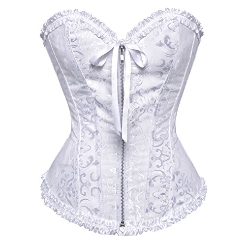 Grebrafan Retro Corsage mit Reißverschluss Clubwear Damen Korsagen (EUR(36-38) L, Weiß) von Grebrafan
