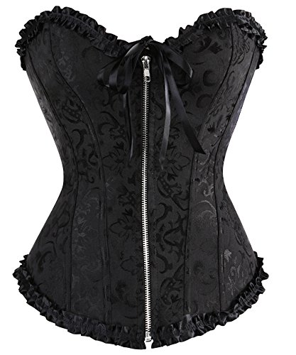 Grebrafan Retro Corsage mit Reißverschluss Clubwear Damen Korsagen (EUR(40-42) 2XL, Schwarz) von Grebrafan