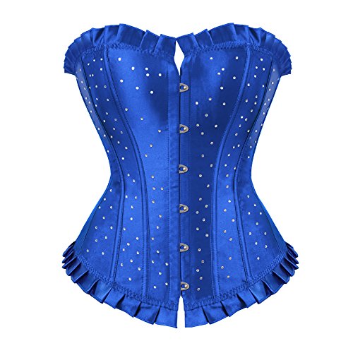 Grebrafan Satin Corsage Strass Strasssteine Korsett Damen (EUR(32-34) S, Blau) von Grebrafan