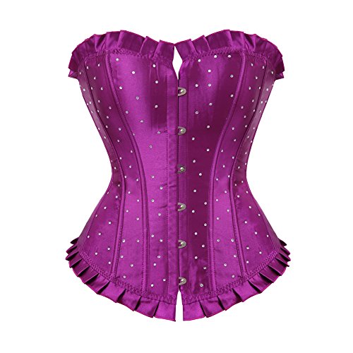 Grebrafan Satin Corsage Strass Strasssteine Korsett Damen (EUR(46-48) 5XL, Violett) von Grebrafan