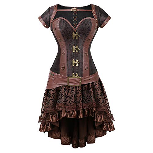 Grebrafan Steampunk Corsage Kunstleder mit Asymmetrischer Rock Tüll Tutu (EUR(34-36) M, Braun) von Grebrafan