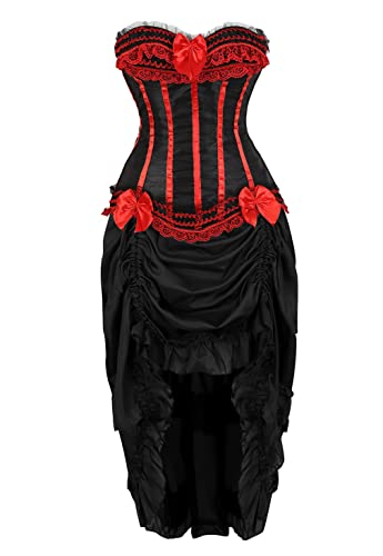 Grebrafan Steampunk Corsage mit Pirat Rock Damen Gestreift Korsett Halloween Kostüm (EUR(50-52) 7XL, Rot) von Grebrafan