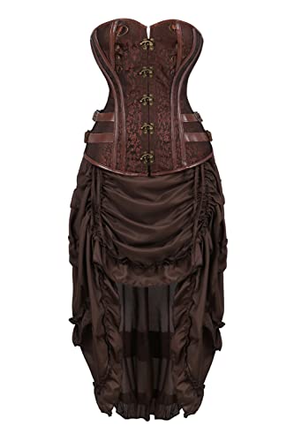 Grebrafan Steampunk Corsage mit Pirat Rock Damen Rockabilly Korsett Halloween Kostüm (EUR(40-42) 2XL, Braun) von Grebrafan