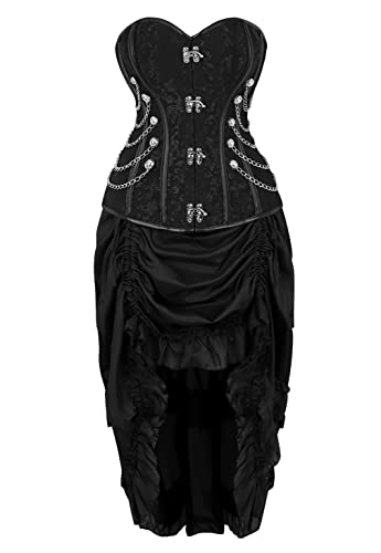Grebrafan Steampunk Corsage mit Pirat Rock Damen Taille Korsett Halloween Kostüm (EUR(36-38) L, Schwarz) von Grebrafan