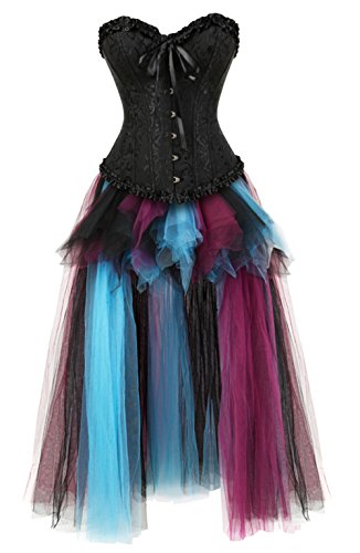 Grebrafan Steampunk Corsage mit Rock Lang aus tüll Karneval Kostüm Klassische Korsage Damen (EUR(34-36) M, Schwarz) von Grebrafan