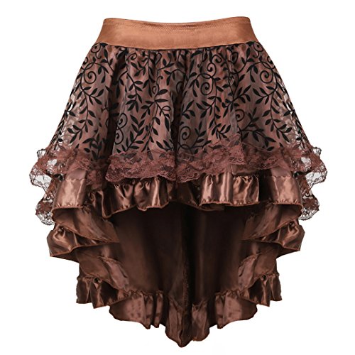 Grebrafan Steampunk Rock Damen Übergrößen Spitze Asymmetrische Tüll Tutu (EUR(32-34) S, Braun) von Grebrafan