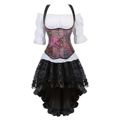 Grebrafan Unterbrustcorsage Steampunk Kostüm Damen Korsett Rock Gothic Bluse Set (EUR(36-38) L, Lila) von Grebrafan