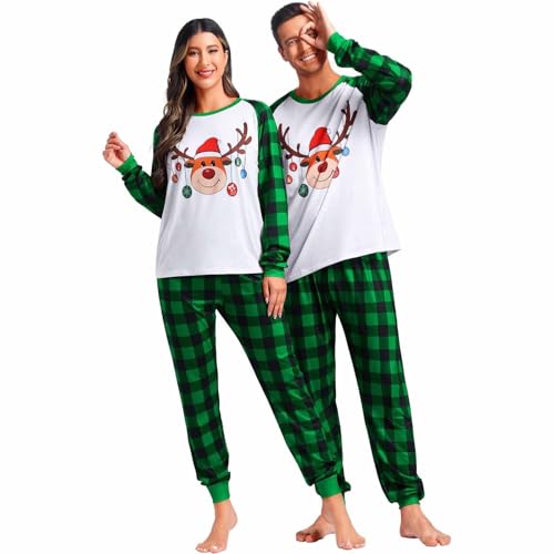 Grebrafan Weihnachtspyjama Paare Weihnachten Langarm Schlafanzug Familie Partner Pyjamas Couple Set Herren Grün Small von Grebrafan