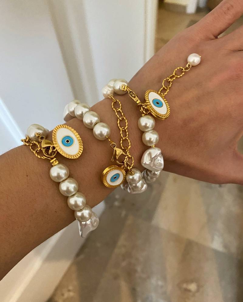 Evil Eye Armband, Y2K Schmuck, 90Er Jahre Ästhetik Armband Mit Glasperlen Und Perlmutt, Geschenk Für Sie, Schmuck von Grecmuse