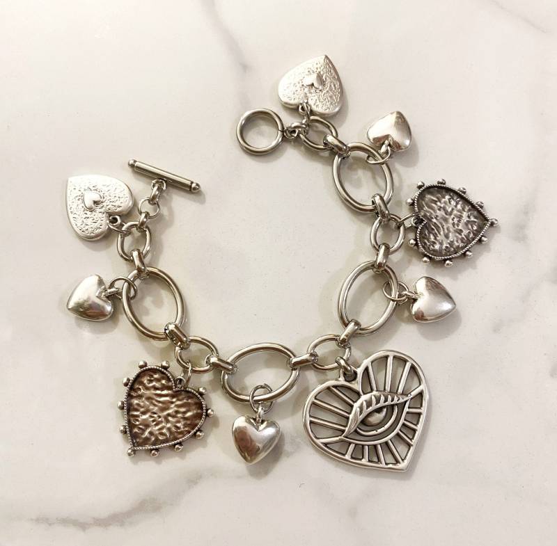 Herz Charms Armband, Silber Toggle Retro Style Knebel Armband von Grecmuse