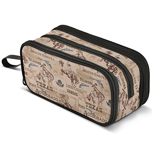 Gredecor Retro Wild West Rodeo Cowboys Big Capacity Pencil Case for Girls Boys Kids Pouch Bag Pen Boxes with Zipper Supplies for Students School Office Large Storage von Gredecor