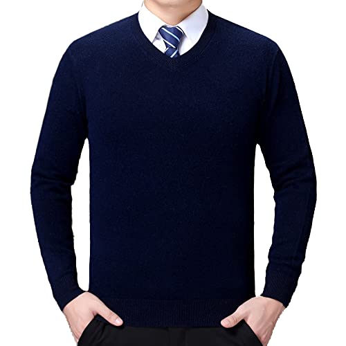 Herren Pullover mit V-Ausschnitt, einfarbig, Strick, schmale Passform, langärmelig, Angler-Pullover, lässiger einfarbiger Basic-Pullover, Herbst, Winter, Sweatshirts für Herren, blau, Large von GreeSafety