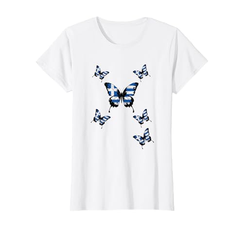 Damen Griechenland Flagge Schmetterling Griechische Schmetterlinge Flagge Flügel Flagge Kunst T-Shirt von Greece Butterfly Wings Greece Flag Culture