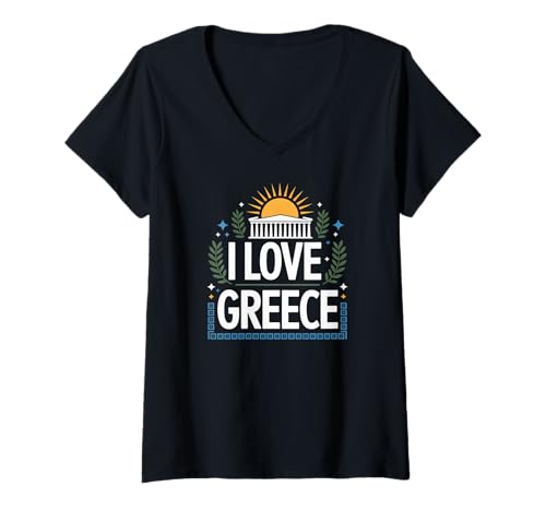 Damen I Love Greece Griechisches Erbe Enthusiast T-Shirt mit V-Ausschnitt von Greece Culture Heritage Pride Travel
