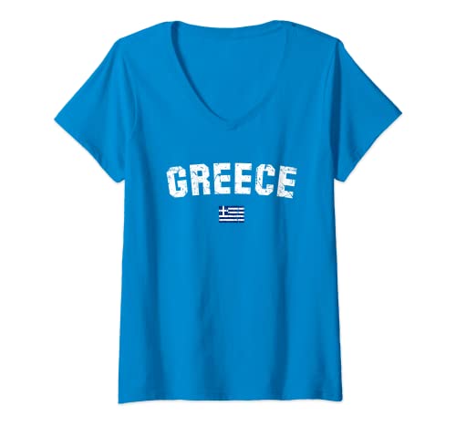 Damen GRIECHENLAND Flagge Damen Herren Kinder GRIECHENLAND T-Shirt mit V-Ausschnitt Damen GRIECHENLAND Flagge Damen Herren Kinder GRIECHENLAND T-Shirt mit V-Ausschnitt von Greece Family Shop