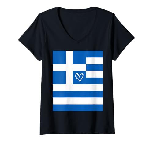 Damen Griechenland-Flagge, griechisches Herz, stolz, Nationalfei T-Shirt mit V-Ausschnitt Damen Griechenland-Flagge, griechisches Herz, stolz, Nationalfei T-Shirt mit V-Ausschnitt von Greece Flag Greek Proud National Day Gifts Idea