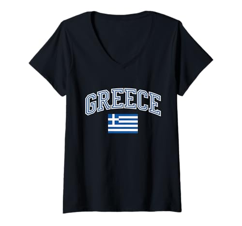 Damen Griechenland-Flagge T-Shirt mit V-Ausschnitt Damen Griechenland-Flagge T-Shirt mit V-Ausschnitt von Greece Flag Proud Greek Roots