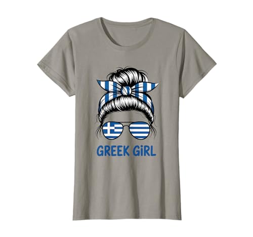Griechisches Mädchen Messy Bun Griechenland Pride Flagge T-Shirt Griechisches Mädchen Messy Bun Griechenland Pride Flagge T-Shirt von Greece Flag
