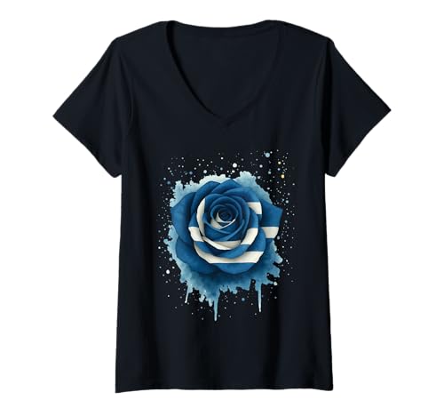 Damen Griechenland Rose Flagge T-Shirt mit V-Ausschnitt Damen Griechenland Rose Flagge T-Shirt mit V-Ausschnitt von Greece Flower