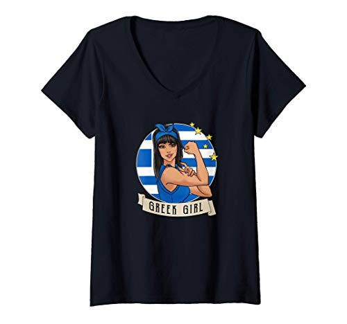 Damen Griechisches Mädchen Griechenland T-Shirt mit V-Ausschnitt Damen Griechisches Mädchen Griechenland T-Shirt mit V-Ausschnitt von Greece Girl .