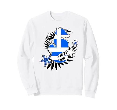 Patriotische griechische niedliche Seepferdchen-Grafik Griechenland-Flagge Kinder Mädchen Sweatshirt von Greece Greek Flag Designs