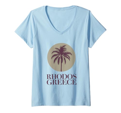 Damen Rhodos Griechenland T-Shirt mit V-Ausschnitt von Greece Rhodos Design
