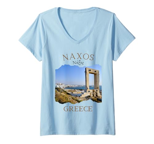 Damen Naxos Griechische Insel Der Tempel des Apollo - Portara Herren Damen T-Shirt mit V-Ausschnitt Damen Naxos Griechische Insel Der Tempel des Apollo - Portara Herren Damen T-Shirt mit V-Ausschnitt von Greece Vacation Outfits for Women from Athens Art