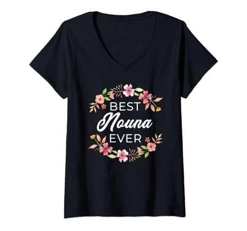 Damen Best Nouna Ever Blumenbogen für die griechische Patentante T-Shirt mit V-Ausschnitt Damen Best Nouna Ever Blumenbogen für die griechische Patentante T-Shirt mit V-Ausschnitt von Greek Godmother Floral Arch Ideas For Mother's Day