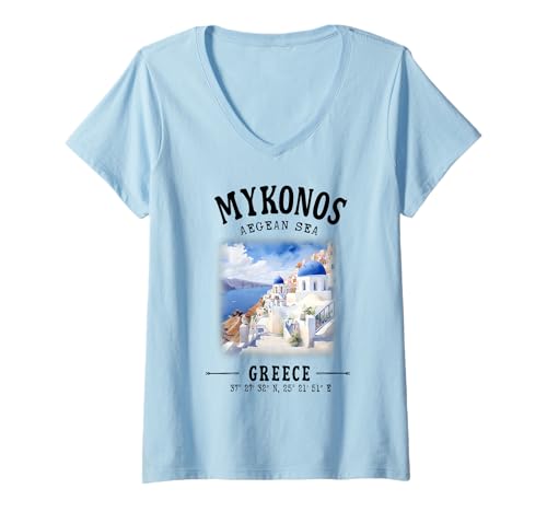 Damen Mykonos griechische Insel Ägäis Meer Griechenland Reise-Souvenir T-Shirt mit V-Ausschnitt Damen Mykonos griechische Insel Ägäis Meer Griechenland Reise-Souvenir T-Shirt mit V-Ausschnitt von Greek Heritage Gifts for Mykonos Lovers