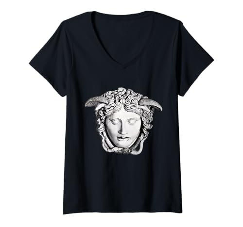 Damen Medusa Kopf Schlangenhaar Griechische Mythologie Monster T-Shirt mit V-Ausschnitt Damen Medusa Kopf Schlangenhaar Griechische Mythologie Monster T-Shirt mit V-Ausschnitt von Greek Mythology Monster Medusa Head