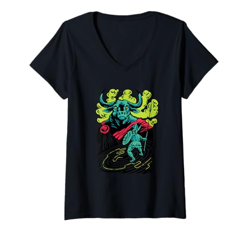 Damen Minotaurus-Labyrinth - griechische Mythologie Kunst T-Shirt mit V-Ausschnitt Damen Minotaurus-Labyrinth - griechische Mythologie Kunst T-Shirt mit V-Ausschnitt von Greek Mythology Power Designs