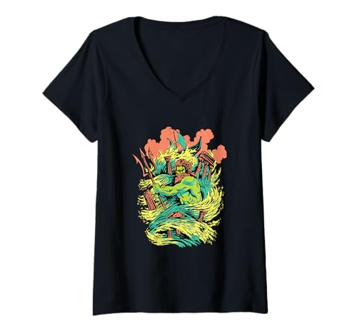 Damen Poseidon Mythologie - Altgriechischer Gott des Meeres Kunst T-Shirt mit V-Ausschnitt Damen Poseidon Mythologie - Altgriechischer Gott des Meeres Kunst T-Shirt mit V-Ausschnitt von Greek Mythology Power Designs