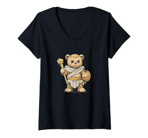 Damen Lustiger Teddybär in mythischen Gewändern für griechische Liebhaber T-Shirt mit V-Ausschnitt Damen Lustiger Teddybär in mythischen Gewändern für griechische Liebhaber T-Shirt mit V-Ausschnitt von Greek Teddy Bear