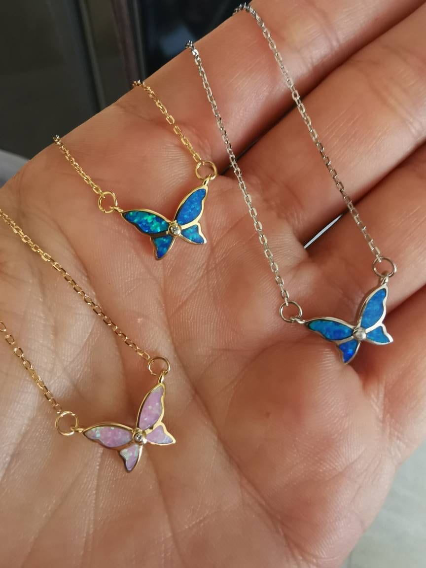 Schmetterling Halskette Sterling Silber Blau Opal von GreekAncientJewelry