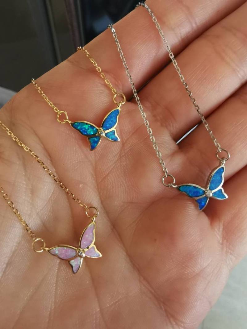 Schmetterling Halskette Sterling Silber Blau Opal von GreekAncientJewelry