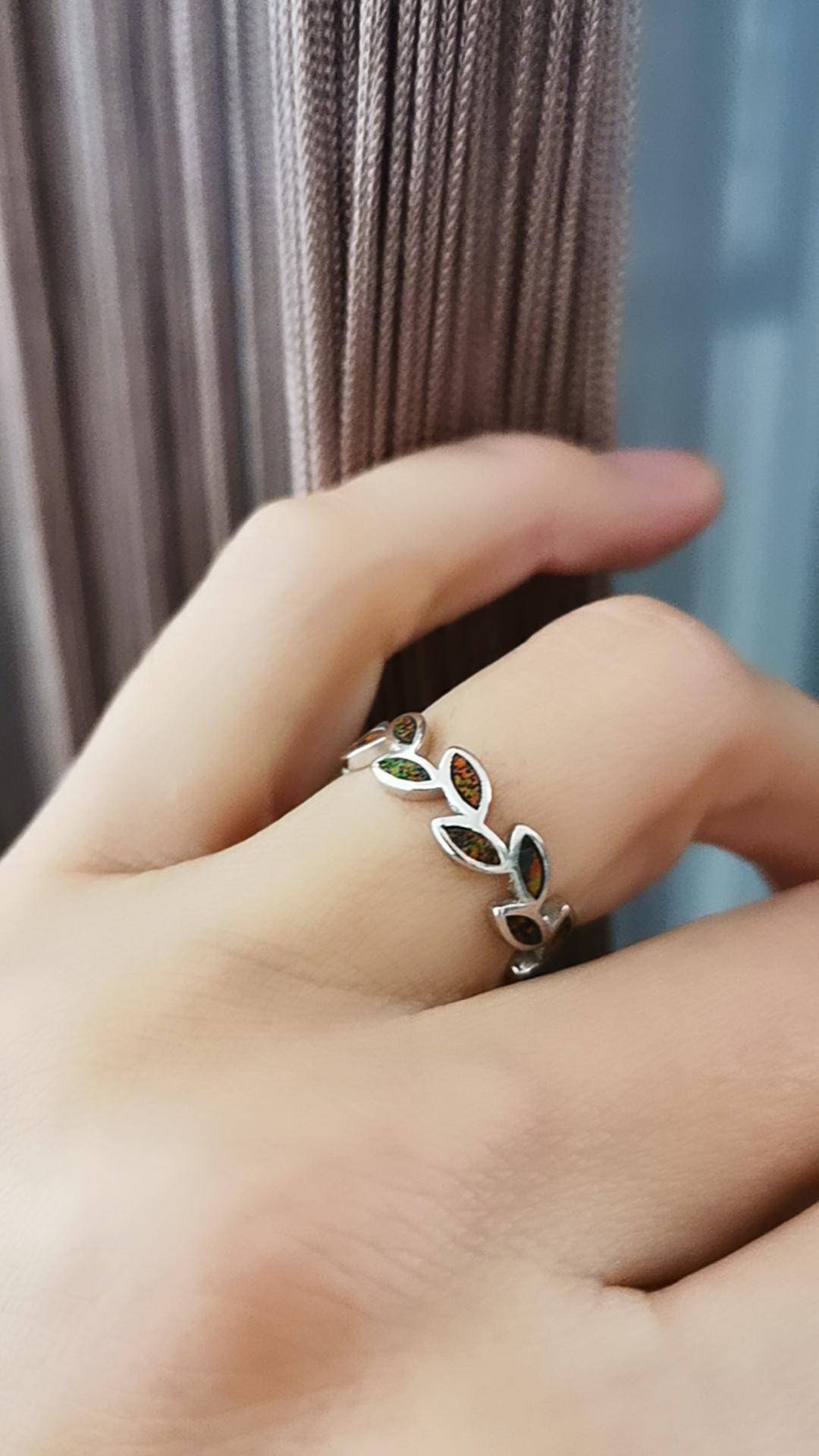 Hochwertige Sterling Silber 925 Schmuck/Opal Blatt Ring/ Olive Ring Blauer Lear/ Größe 58 von GreekAncientJewelry