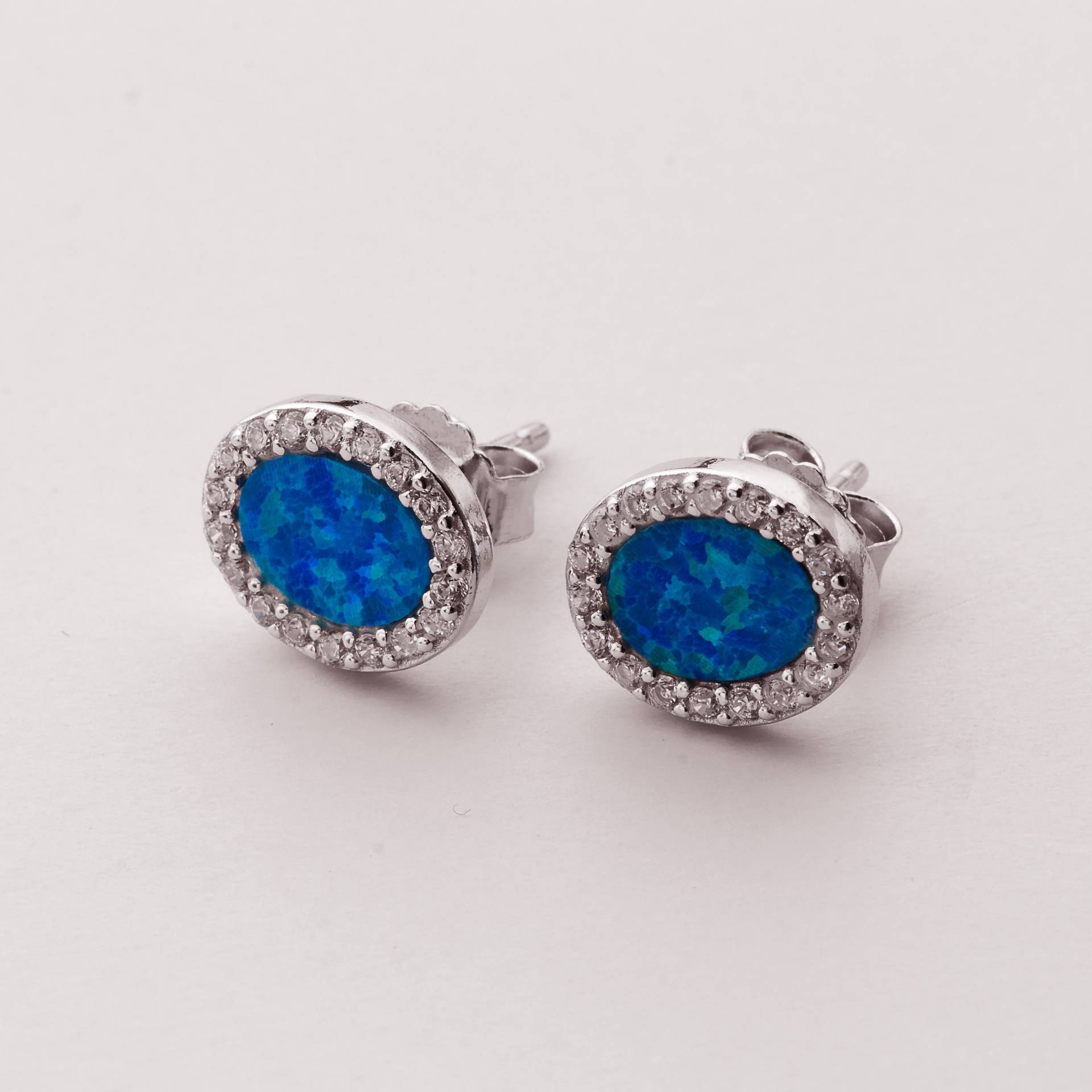 Blauer Opal Ohrstecker Mit Zirkonias Sterling Silber von GreekAncientJewelry