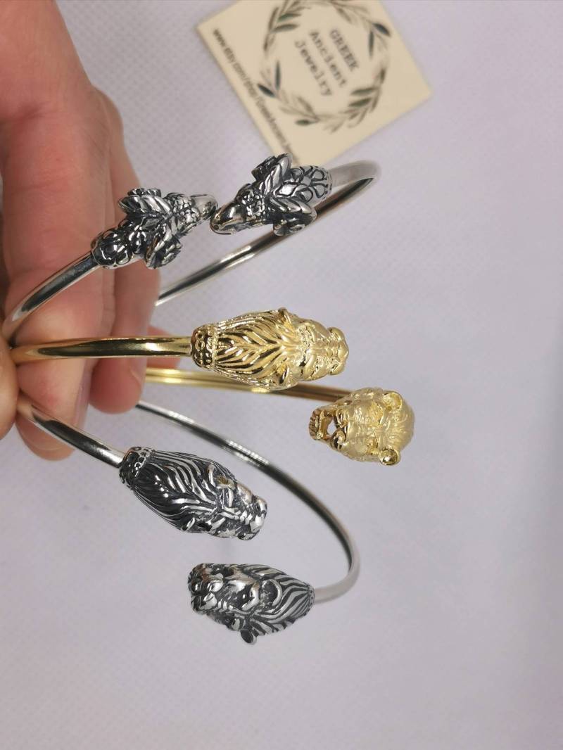 Silber 925 Vergoldetes Widder Armband/Löwe Sterling Verstellbarer Armreif/Antiker Schmuck von GreekAncientJewelry