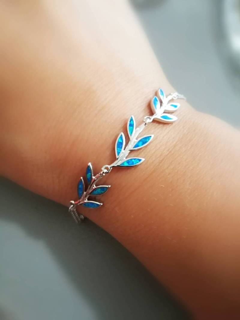 Silber925 /Opal Olivenblatt Armband/Blauer Opal /Handgemacht von GreekAncientJewelry
