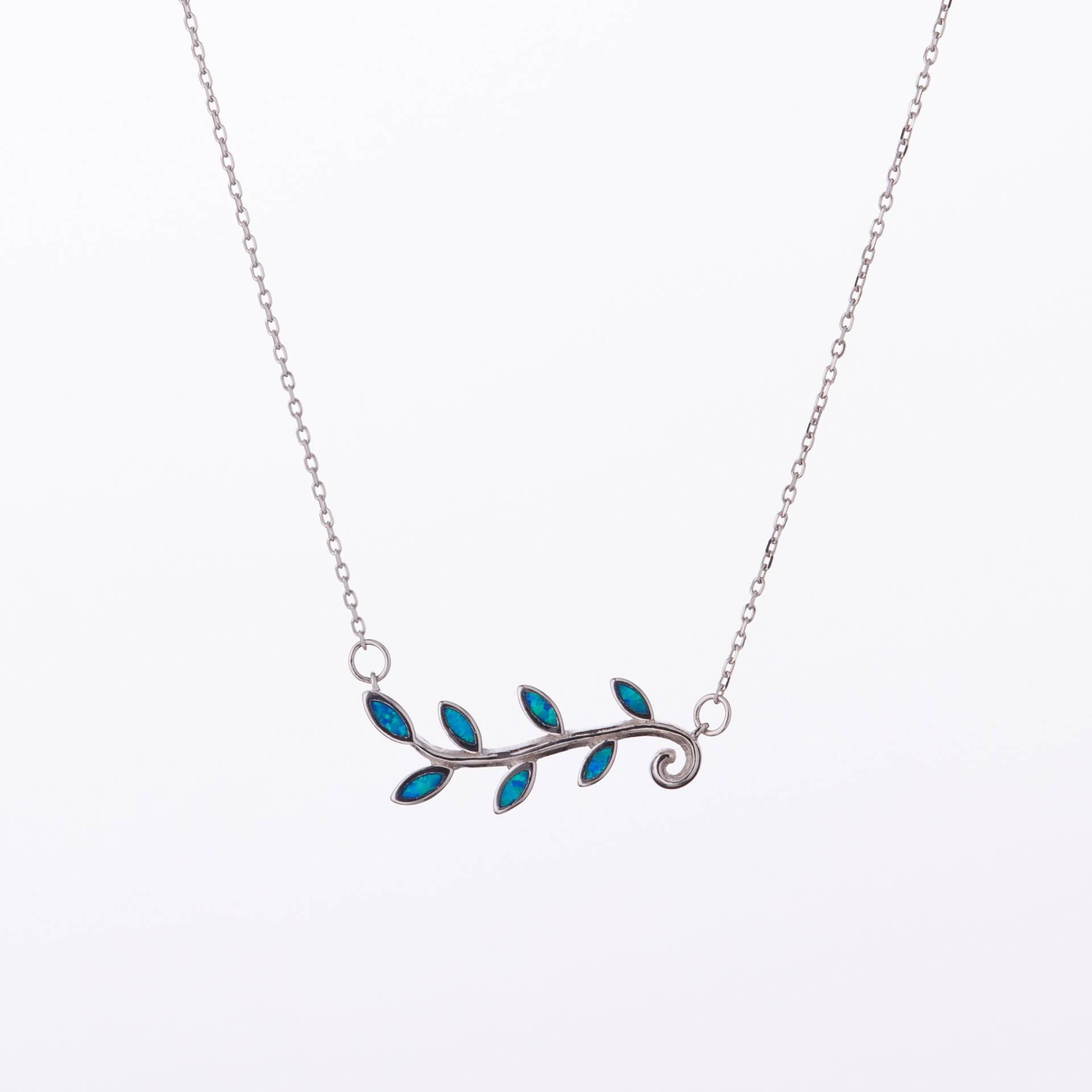 Silber925 Olive Leaf Opal Halskette/Blaue Handgemachter Schmuck von GreekAncientJewelry