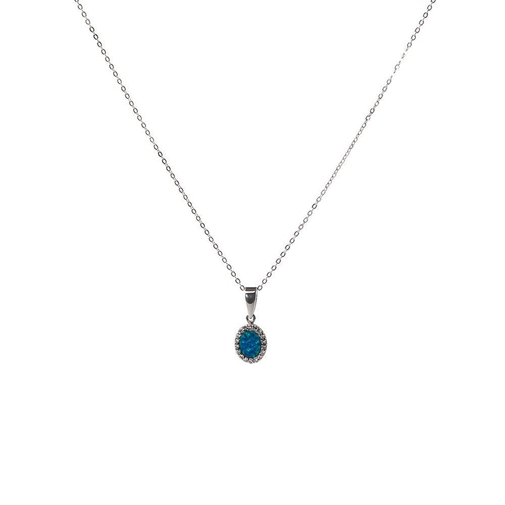 Blauer Opal Anhänger Halskette Handmade Sterling Silber 925 von GreekAncientJewelry