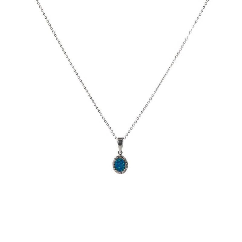 Blauer Opal Anhänger Halskette Handmade Sterling Silber 925 von GreekAncientJewelry