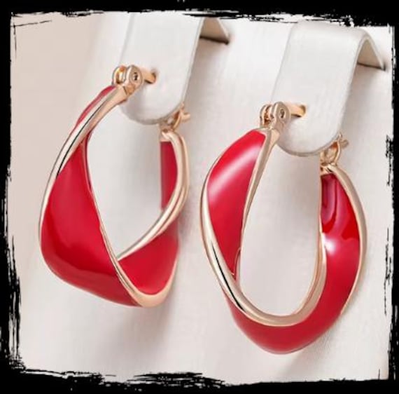 Elegante Rote Emaille Creolen Ohrringe von GreekArtCrafts