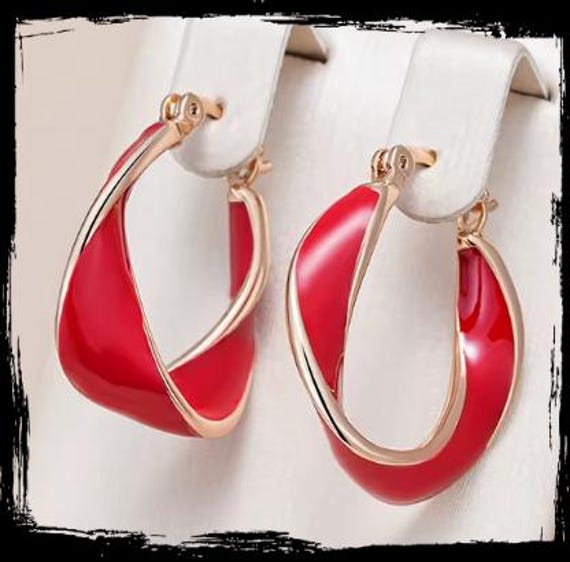 Elegante Rote Emaille Creolen Ohrringe von GreekArtCrafts