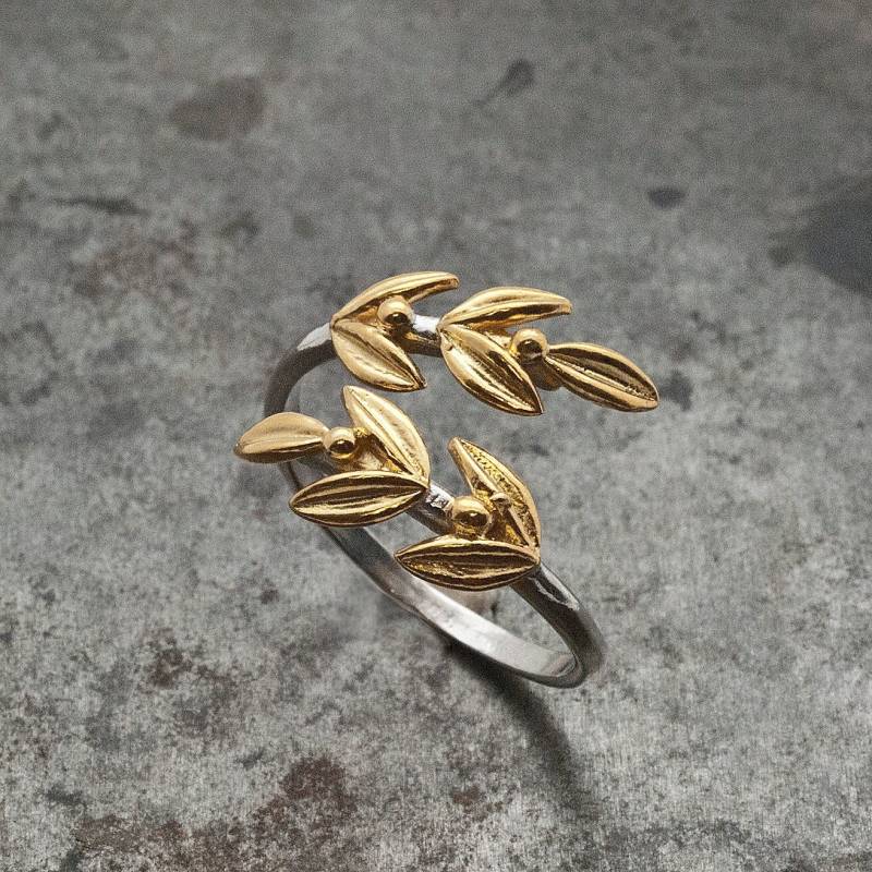 Gold Olivenblatt Ring Sterling Silber Zweig, Handgemachter Schmuck Gold Olivenblatt Ring Sterling Silber Zweig, Handgemachter Schmuck von GreekMythos